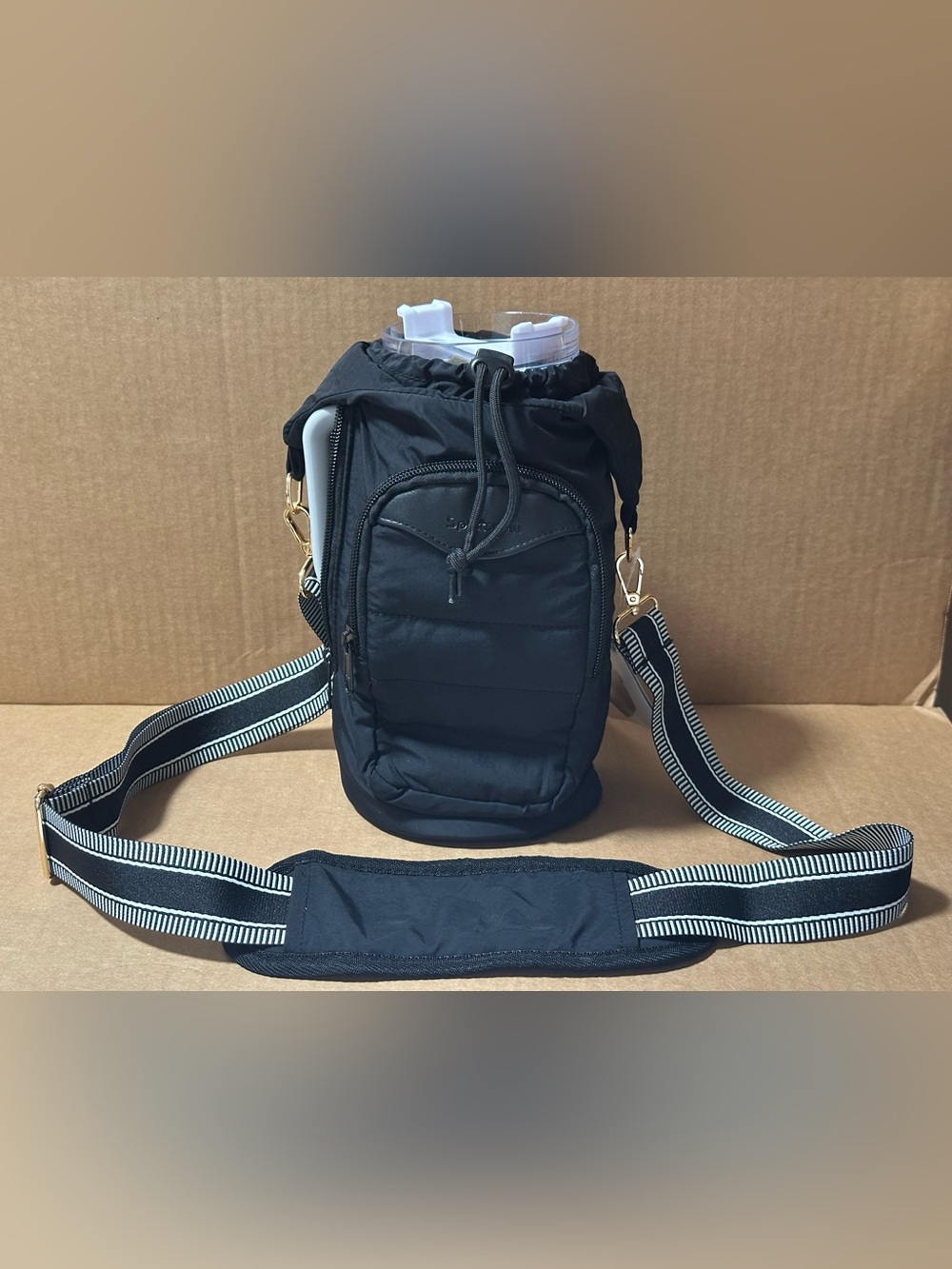 Sportsnew Black Water Bottle Carrier Bag with Adjustable Strap